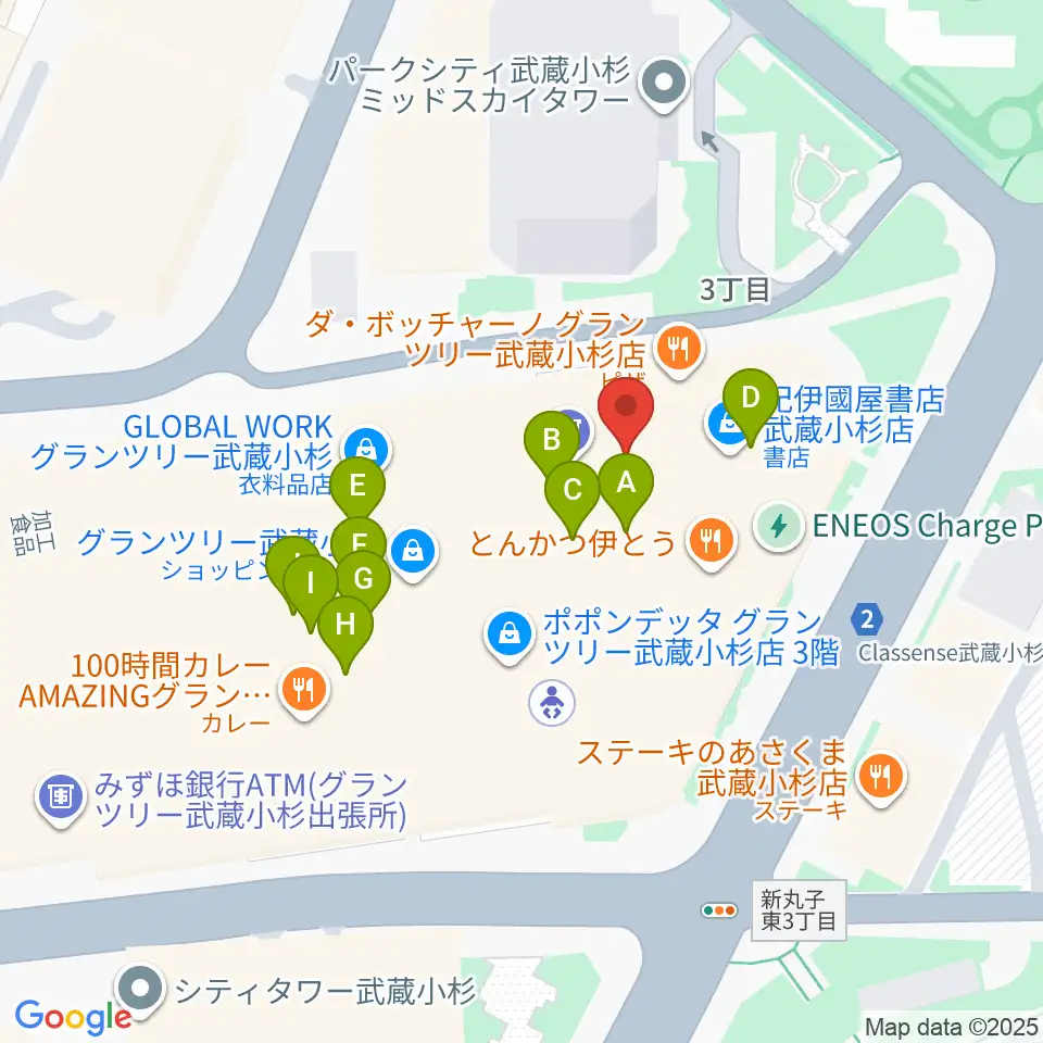 タワーレコード グランツリー武蔵小杉店周辺のカフェ一覧地図