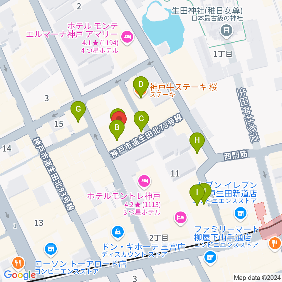 神戸Brothers and Sisters周辺のカフェ一覧地図