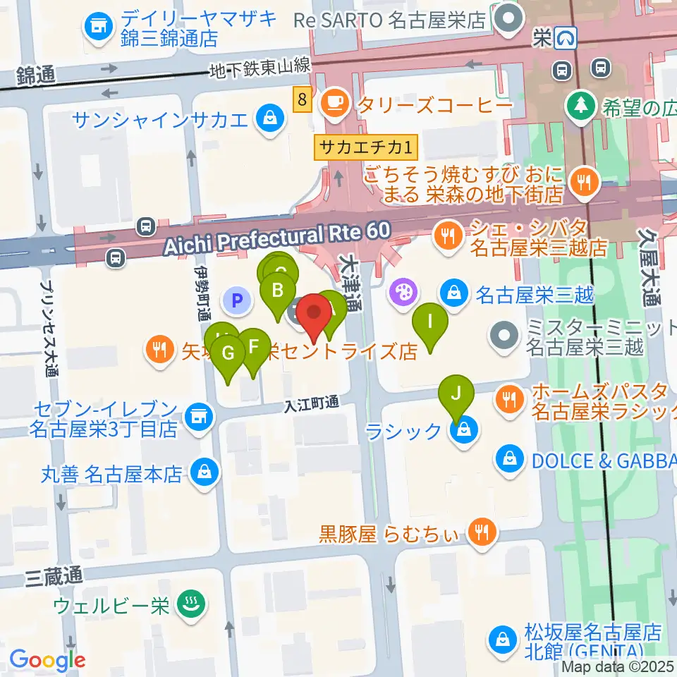 HMV栄周辺のカフェ一覧地図