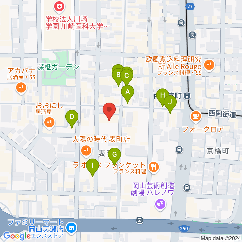 岡山ブルーブルース周辺のカフェ一覧地図