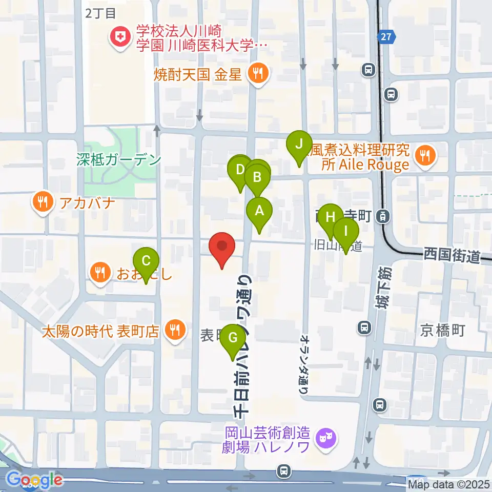 岡山ブルーブルース周辺のカフェ一覧地図