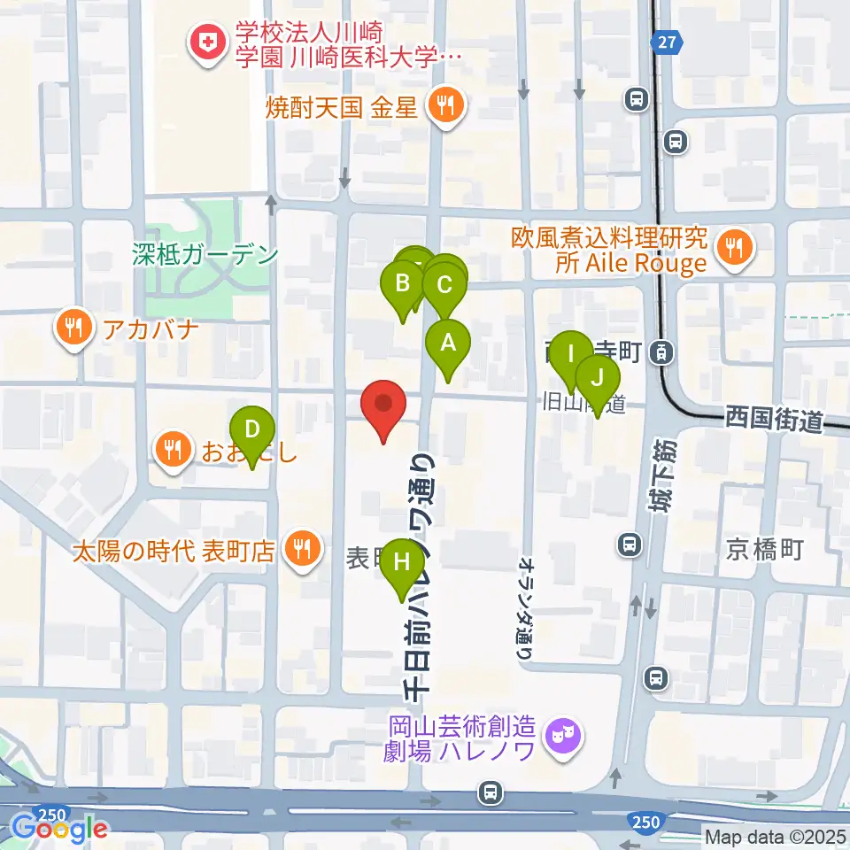 岡山ブルーブルース周辺のカフェ一覧地図