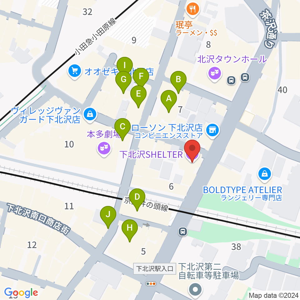 下北沢シェルター周辺のカフェ一覧地図