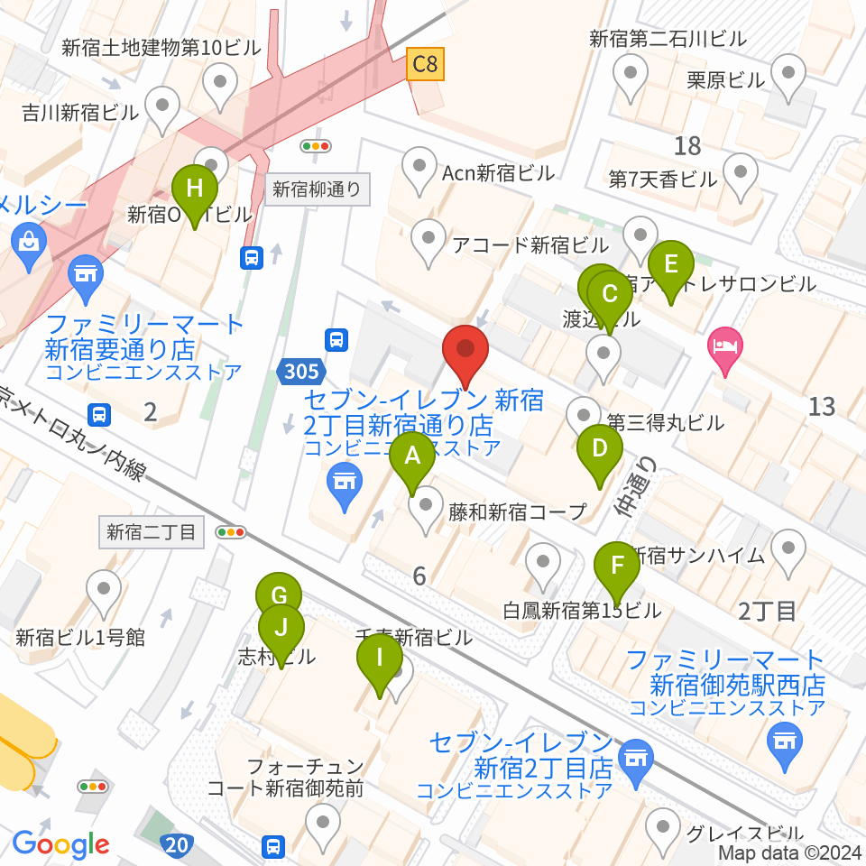 新宿Azzitto1224周辺のカフェ一覧地図