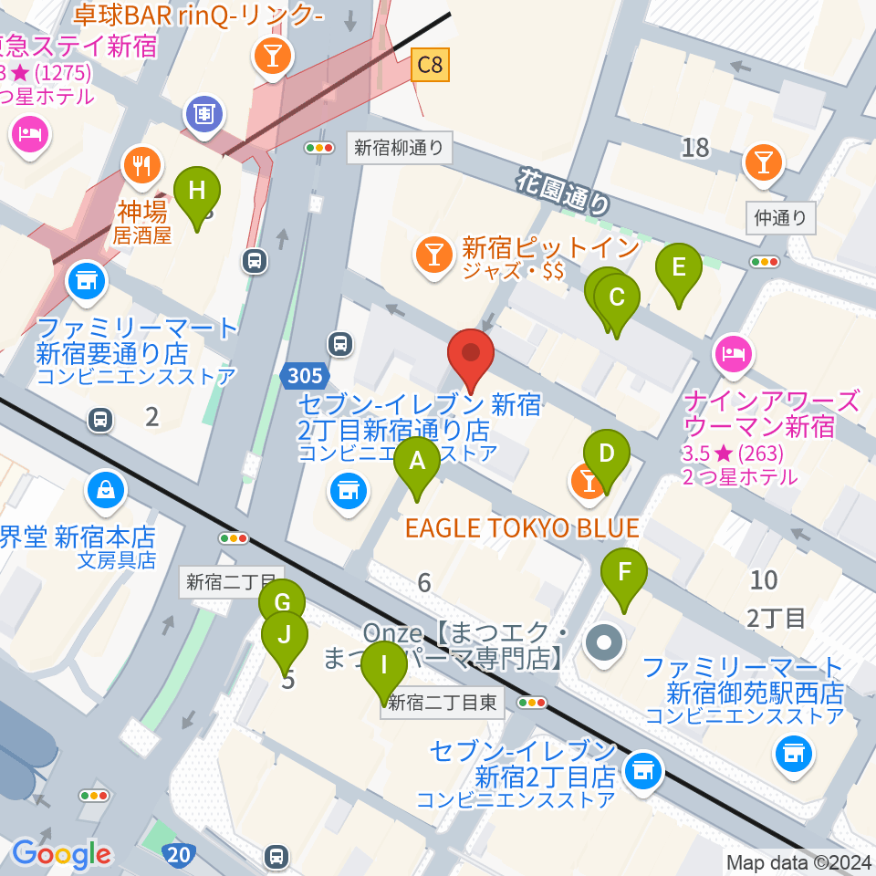 新宿Azzitto1224周辺のカフェ一覧地図