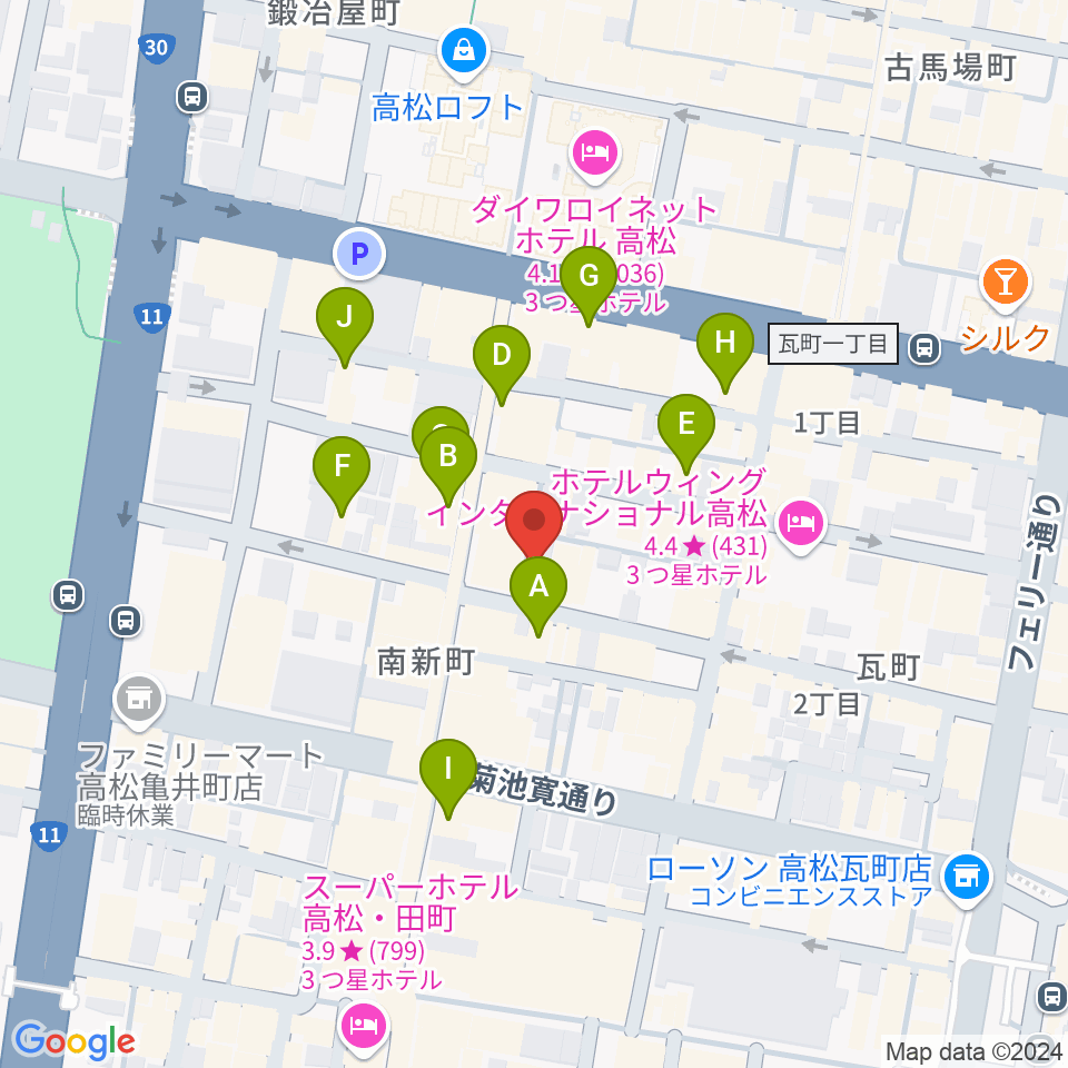 高松ルーツレコード周辺のカフェ一覧地図