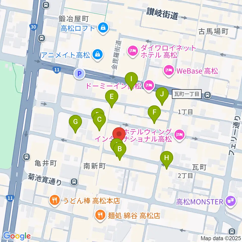 高松ルーツレコード周辺のカフェ一覧地図