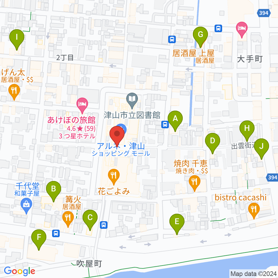 ベルフォーレ津山周辺のカフェ一覧地図