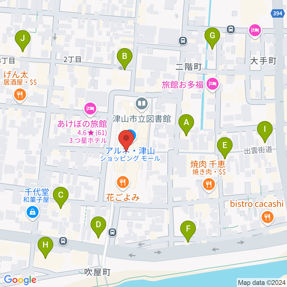 ベルフォーレ津山周辺のカフェ一覧地図