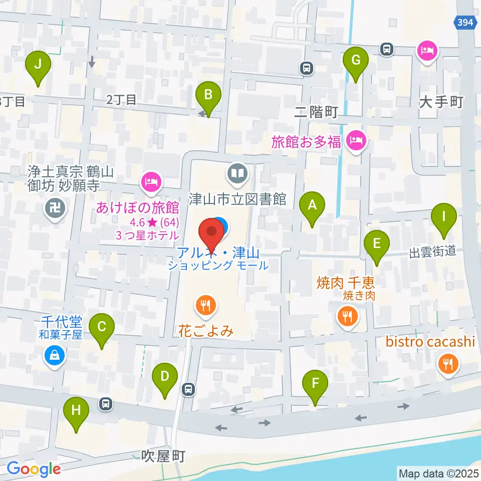 ベルフォーレ津山周辺のカフェ一覧地図