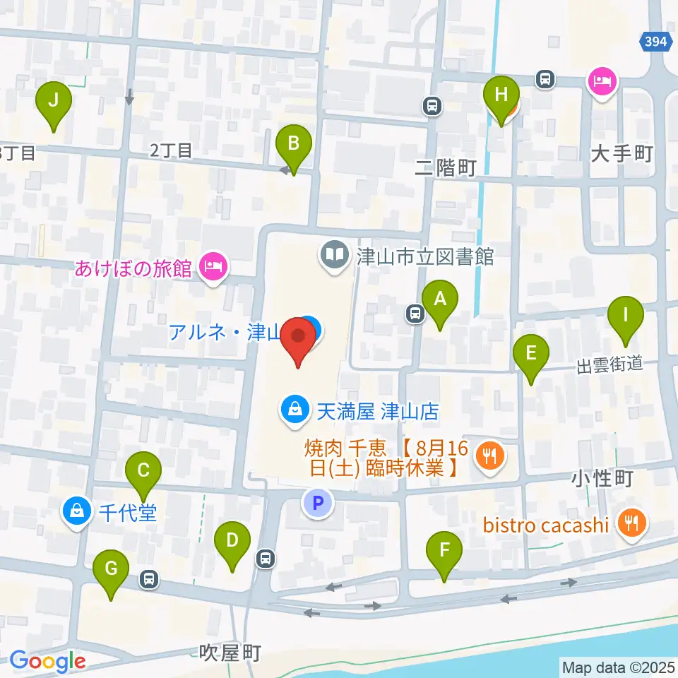 ベルフォーレ津山周辺のカフェ一覧地図