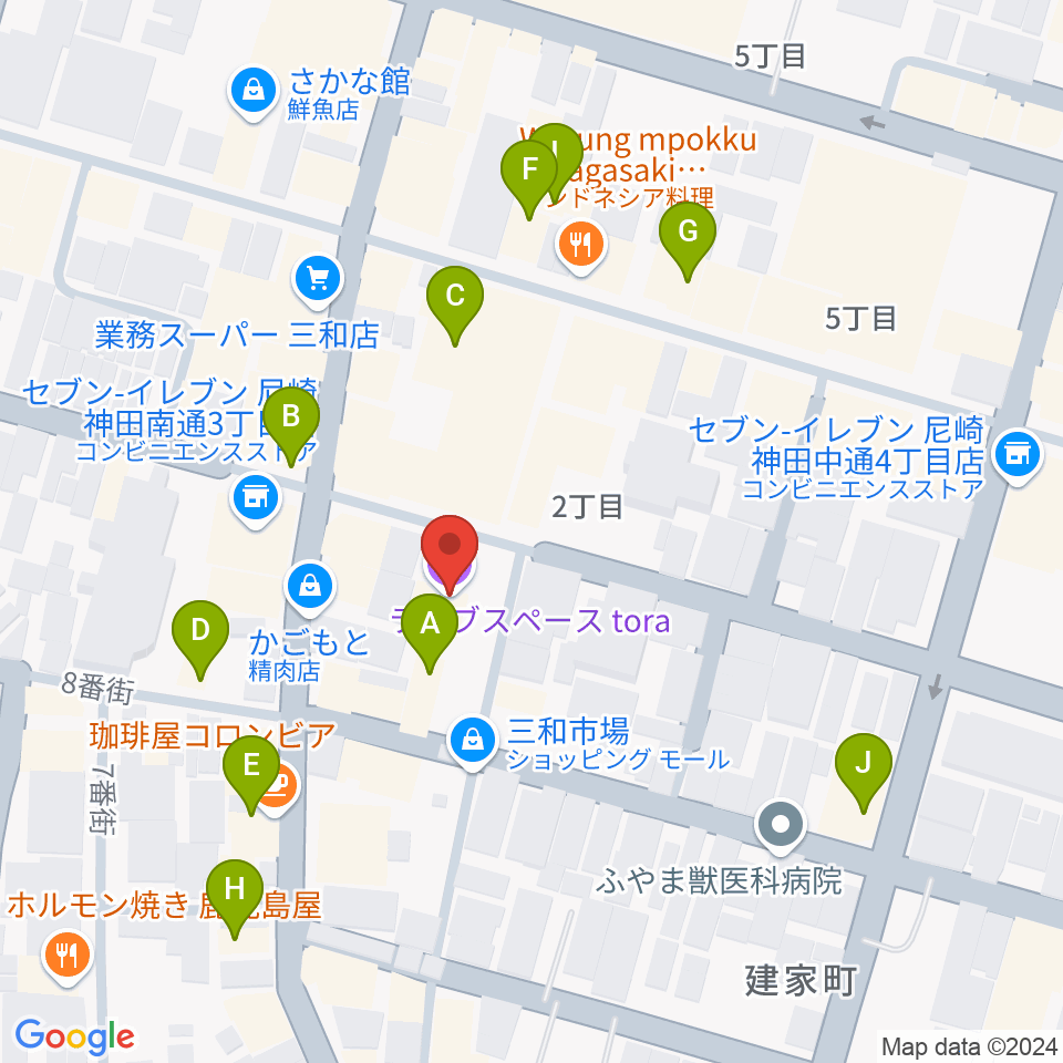 尼崎tora周辺のカフェ一覧地図