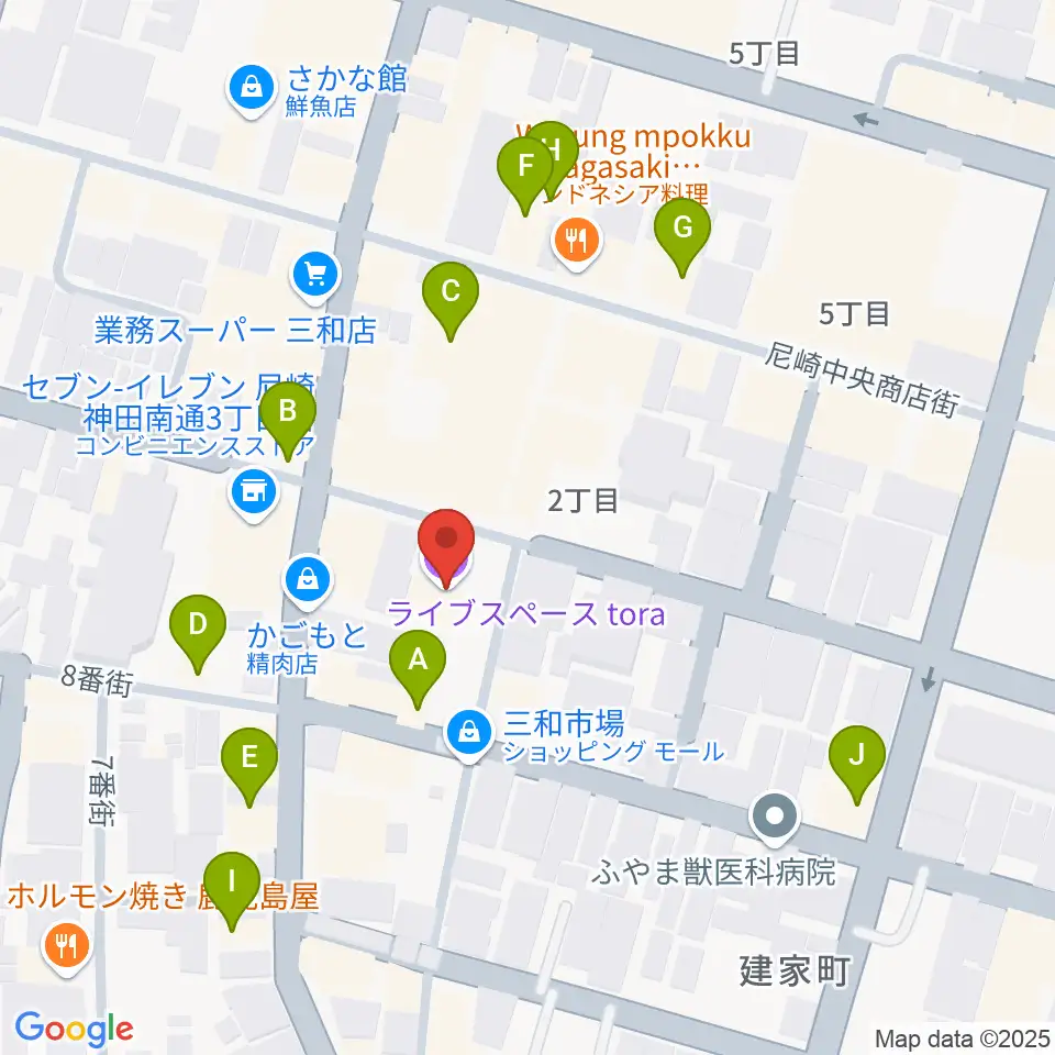 尼崎tora周辺のカフェ一覧地図