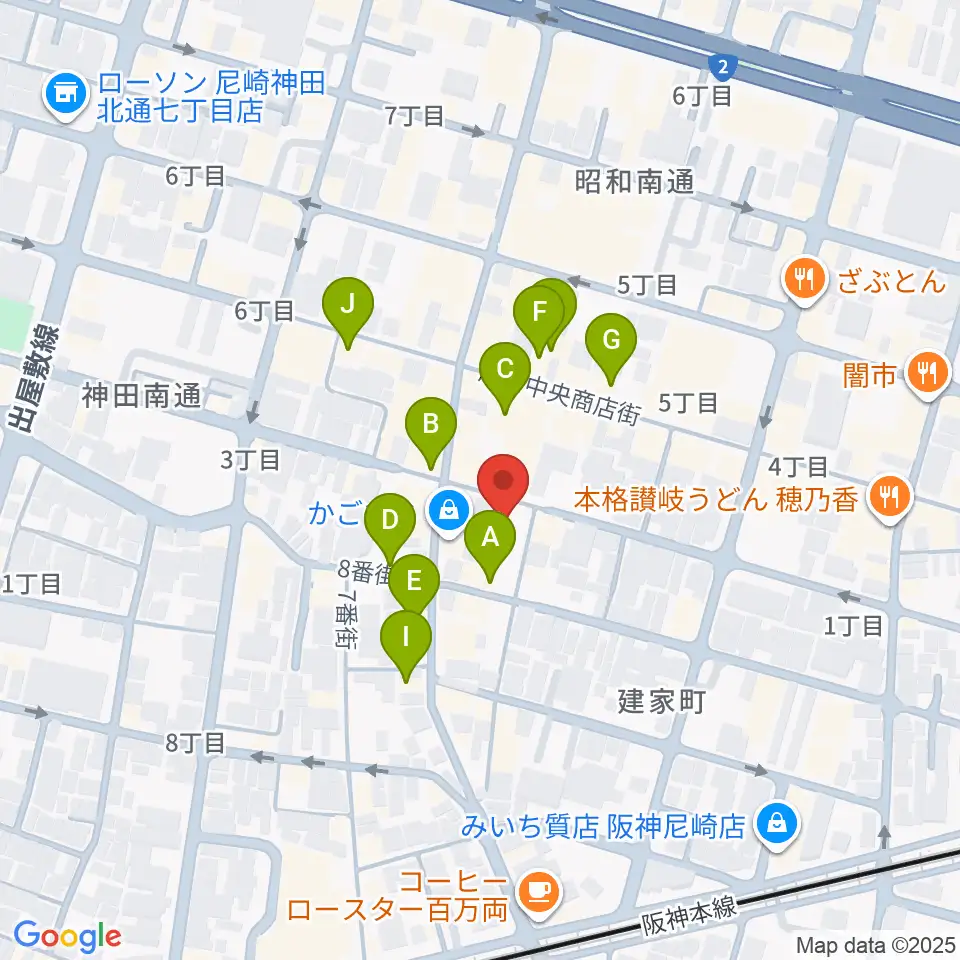 尼崎tora周辺のカフェ一覧地図