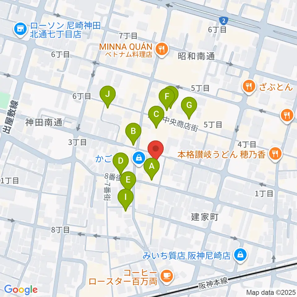 尼崎tora周辺のカフェ一覧地図