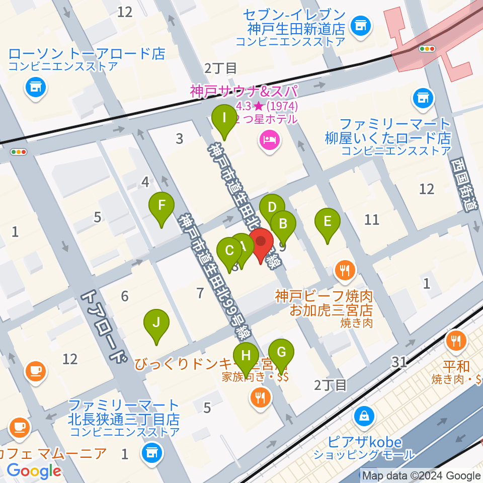 Underground Gallery周辺のカフェ一覧地図