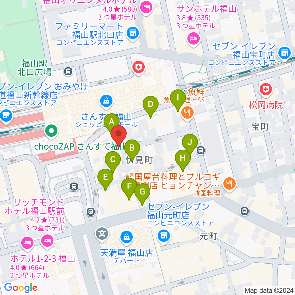 福山DUO周辺のカフェ一覧地図