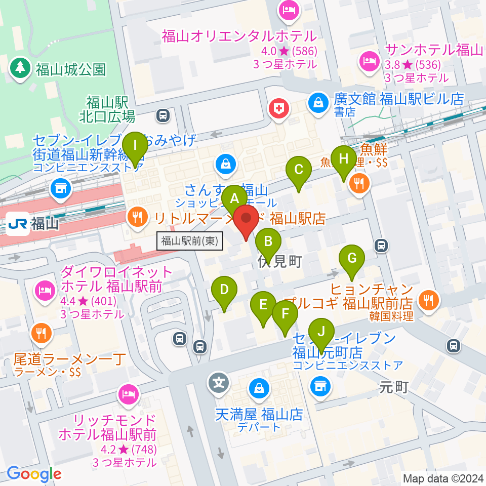 福山DUO周辺のカフェ一覧地図