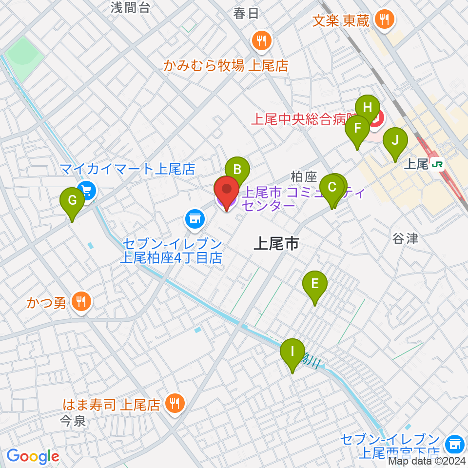 三井金属あげおコミュニティセンター周辺のカフェ一覧地図