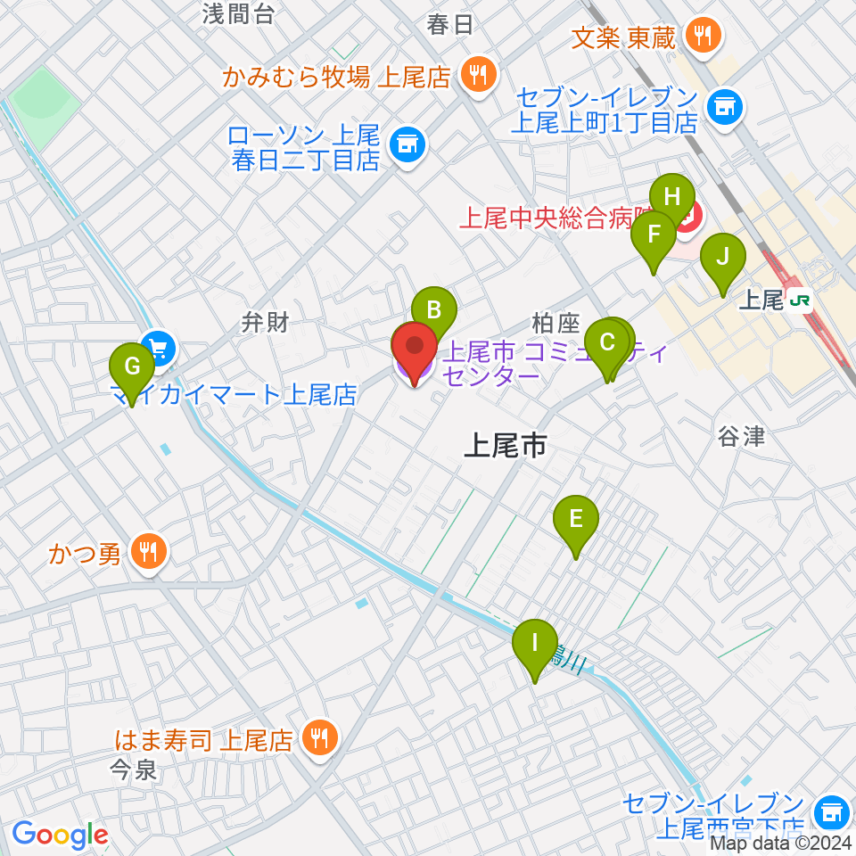 三井金属あげおコミュニティセンター周辺のカフェ一覧地図