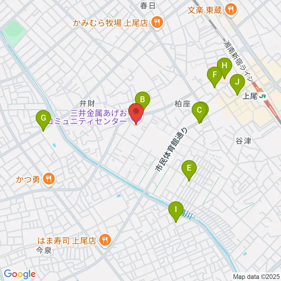 三井金属あげおコミュニティセンター周辺のカフェ一覧地図