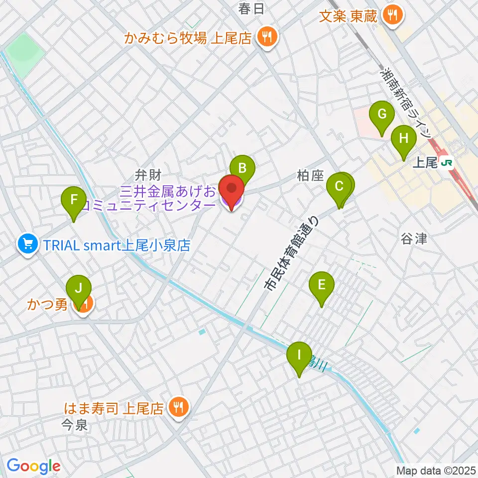 三井金属あげおコミュニティセンター周辺のカフェ一覧地図