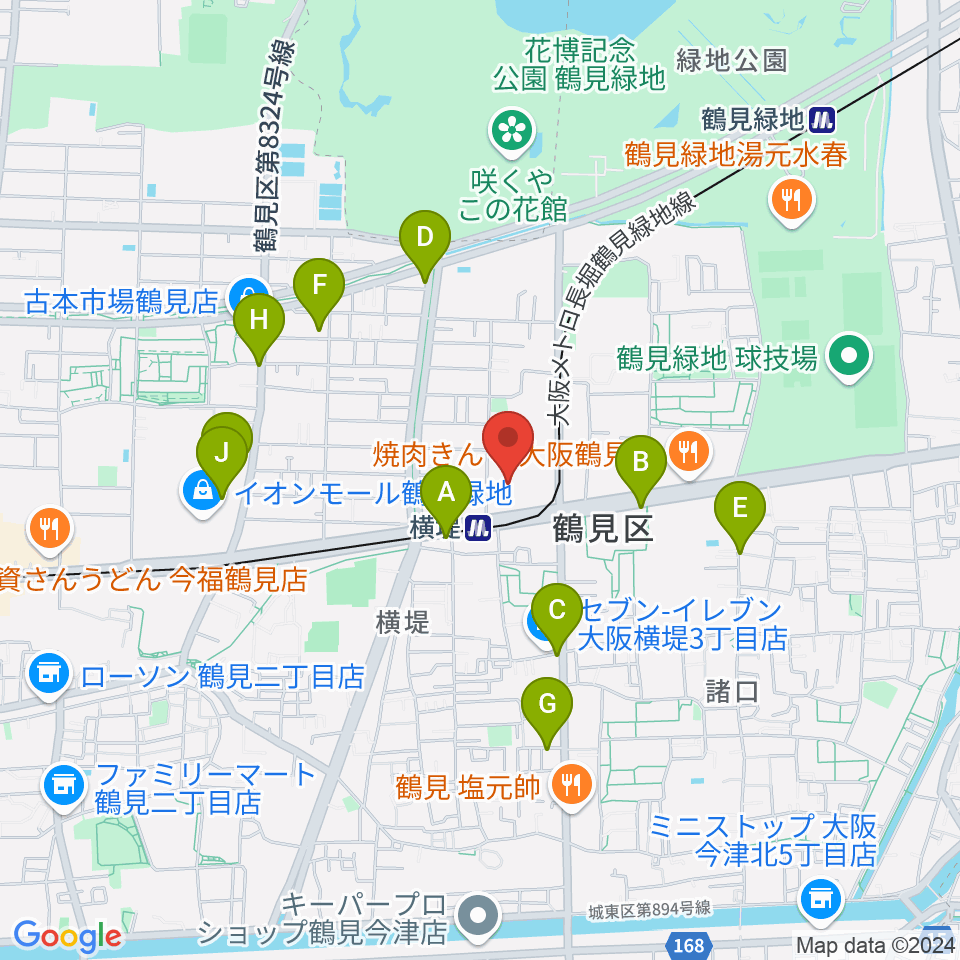 鶴見区民センター周辺のカフェ一覧地図