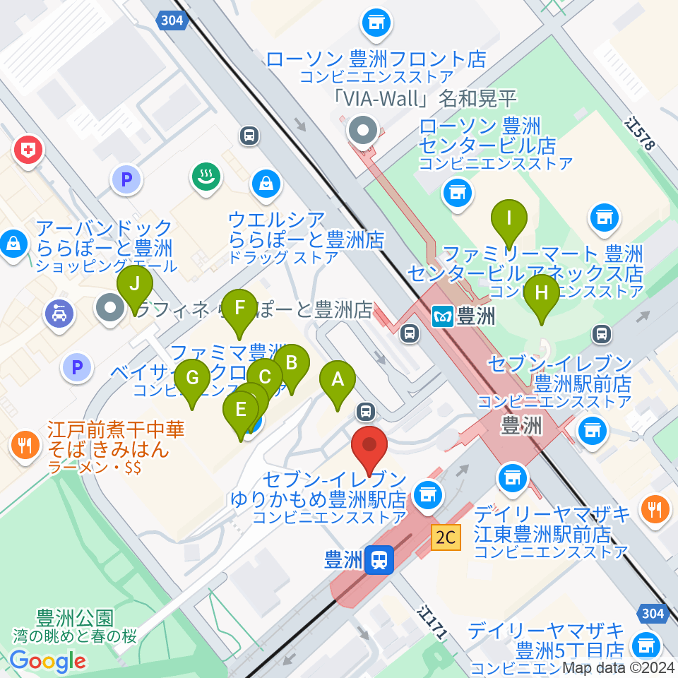 豊洲文化センター周辺のカフェ一覧地図