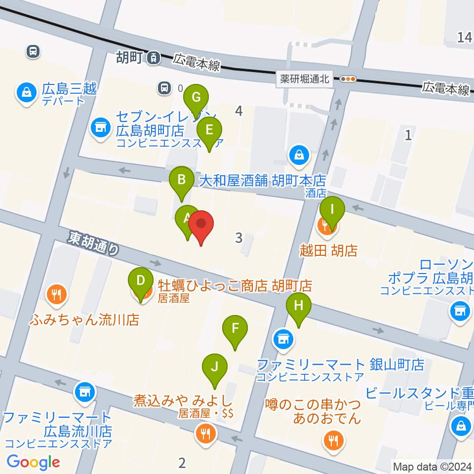 広島ミンガス周辺のカフェ一覧地図