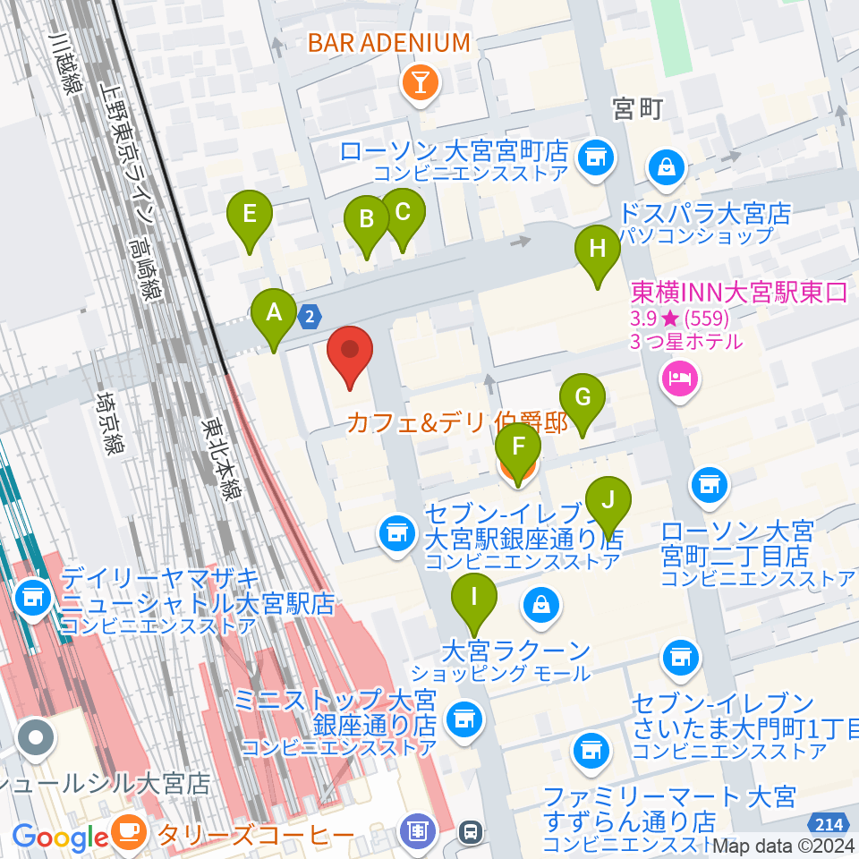 ディスクユニオン大宮店周辺のカフェ一覧地図