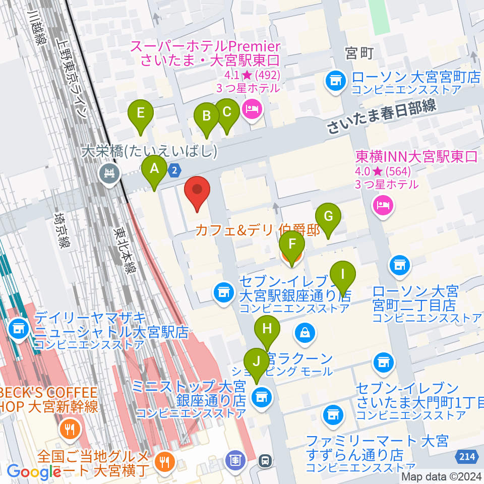 ディスクユニオン大宮店周辺のカフェ一覧地図