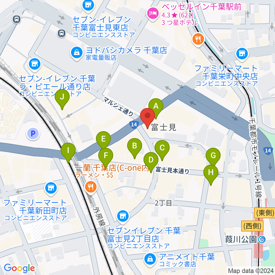 ディスクユニオン千葉店周辺のカフェ一覧地図