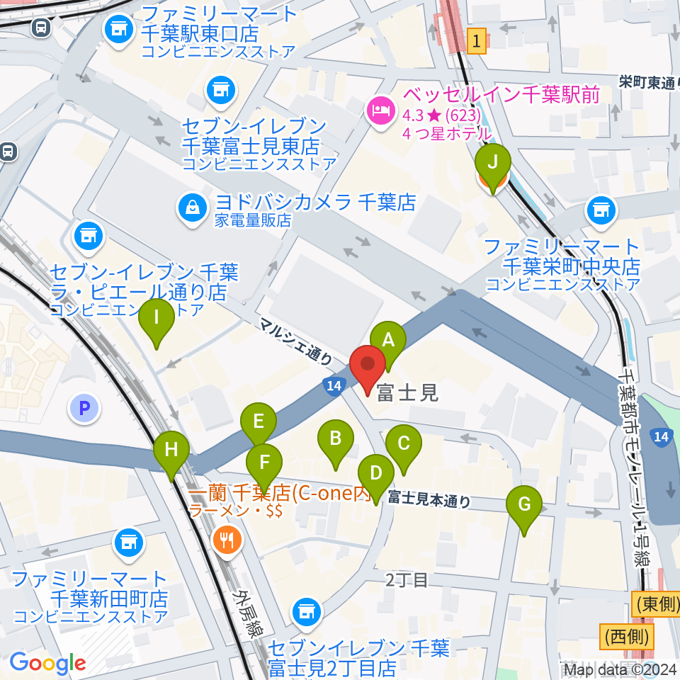 ディスクユニオン千葉店周辺のカフェ一覧地図