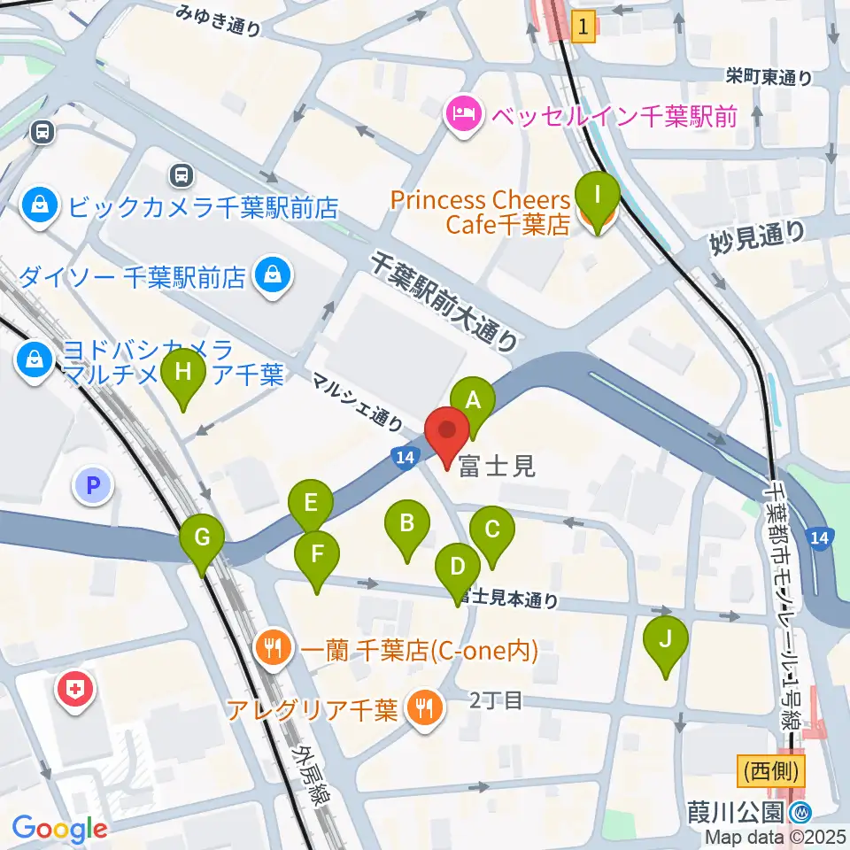 ディスクユニオン千葉店周辺のカフェ一覧地図