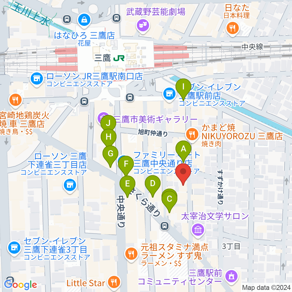 三鷹ブルームーン周辺のカフェ一覧地図