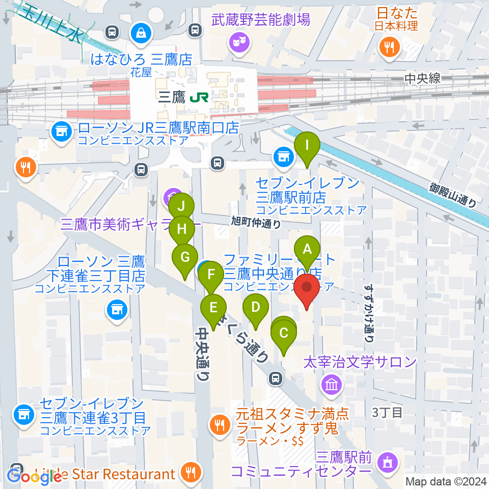 三鷹ブルームーン周辺のカフェ一覧地図