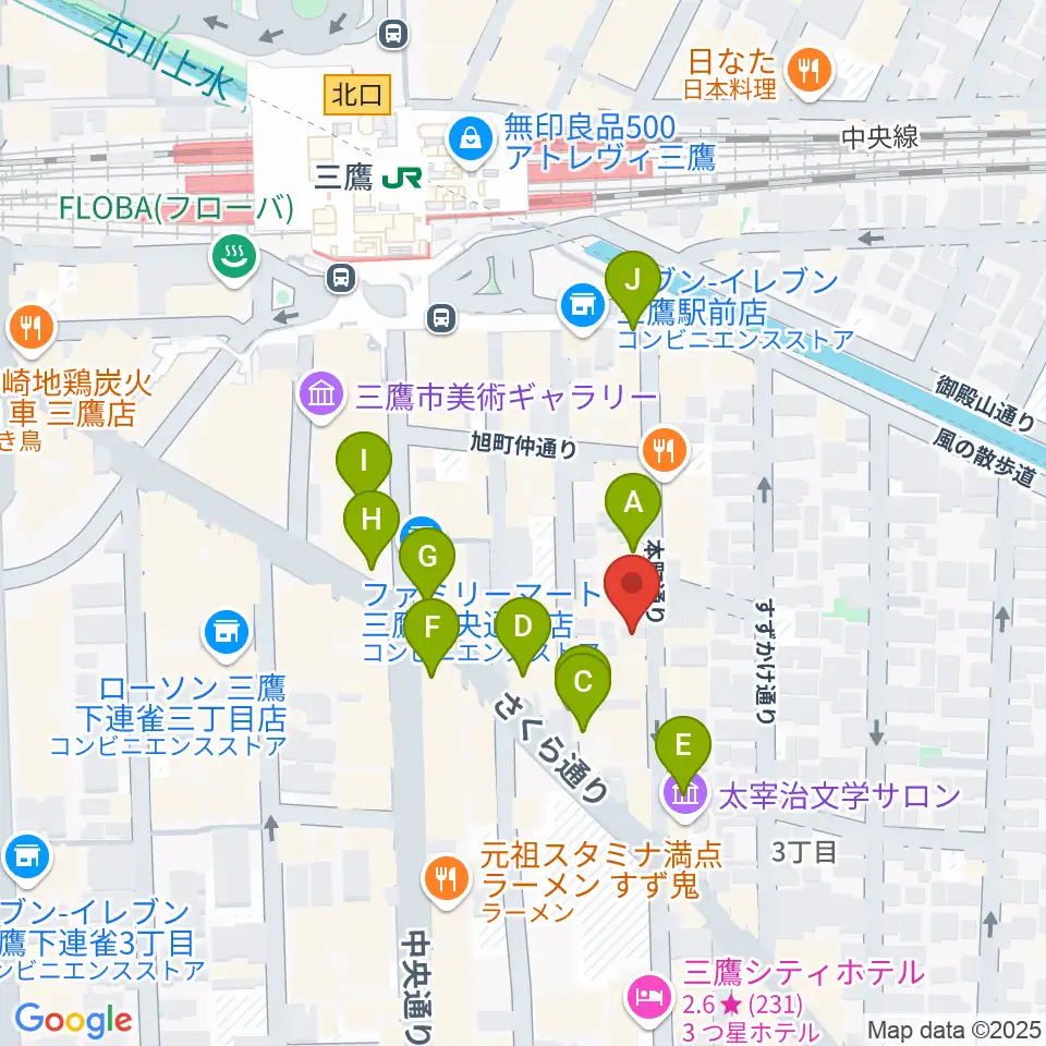 三鷹ブルームーン周辺のカフェ一覧地図