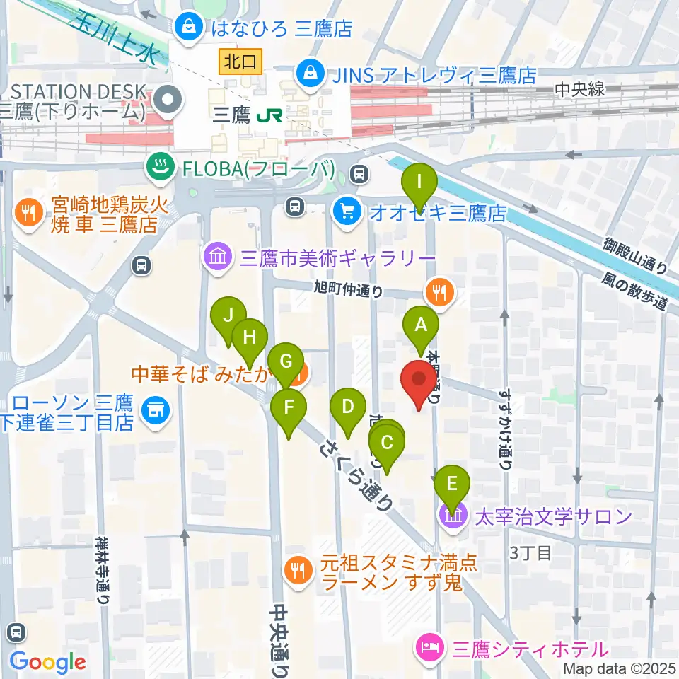 三鷹ブルームーン周辺のカフェ一覧地図
