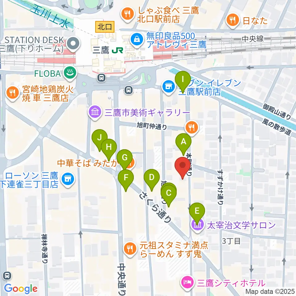 三鷹ブルームーン周辺のカフェ一覧地図