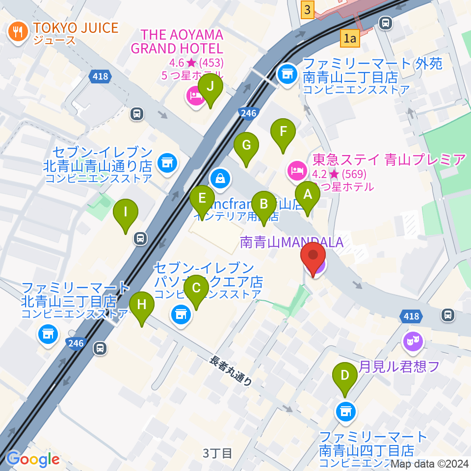 南青山MANDALA周辺のカフェ一覧地図