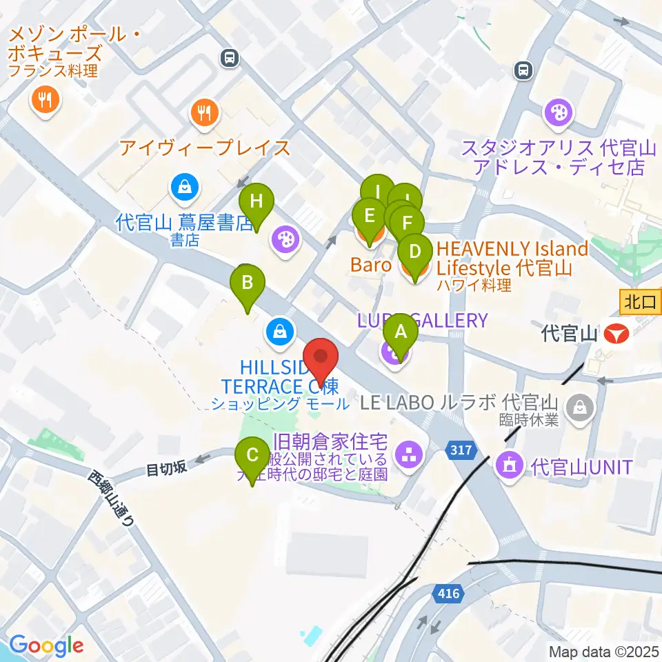 ヒルサイドプラザホール周辺のカフェ一覧地図
