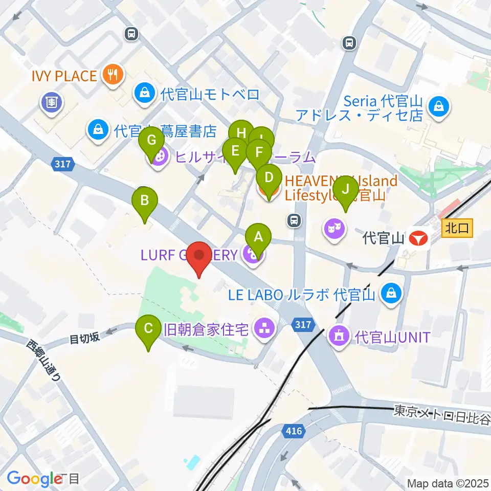 ヒルサイドプラザホール周辺のカフェ一覧地図