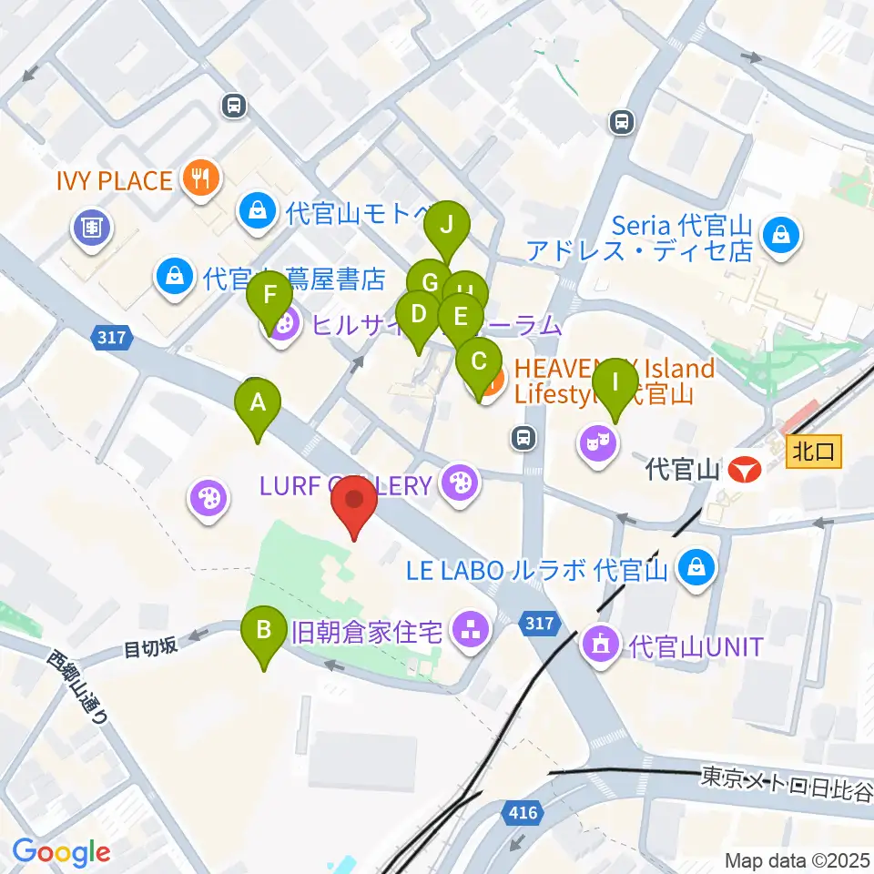 ヒルサイドプラザホール周辺のカフェ一覧地図