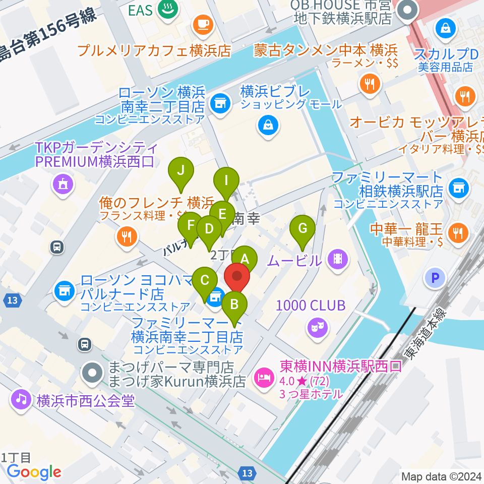 ディスクユニオン横浜西口店周辺のカフェ一覧地図