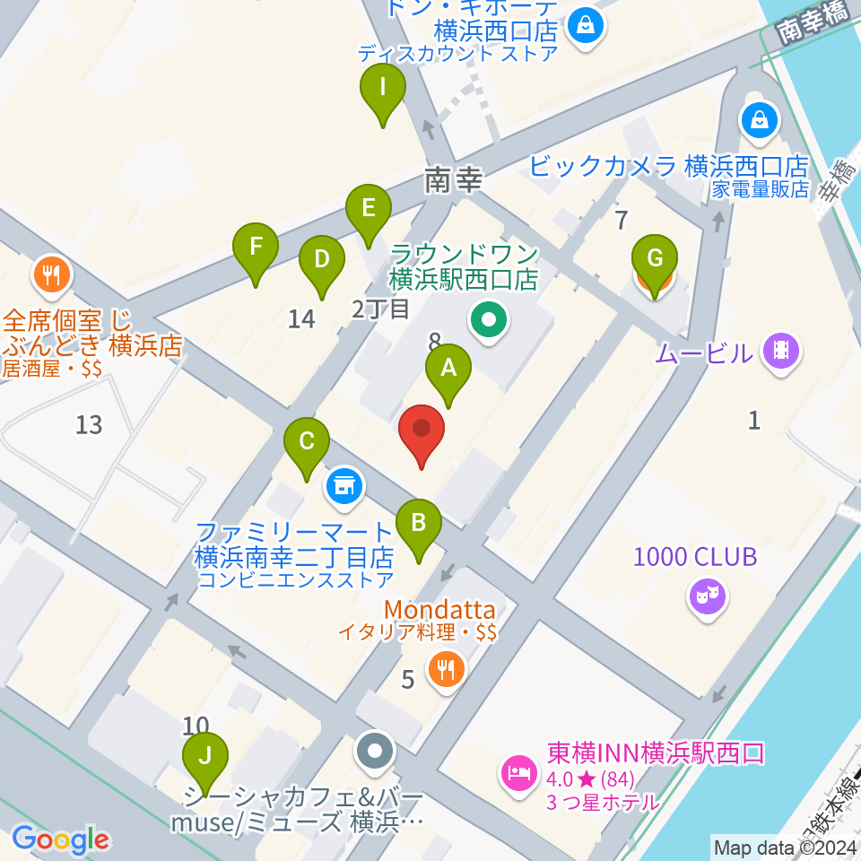 ディスクユニオン横浜西口店周辺のカフェ一覧地図