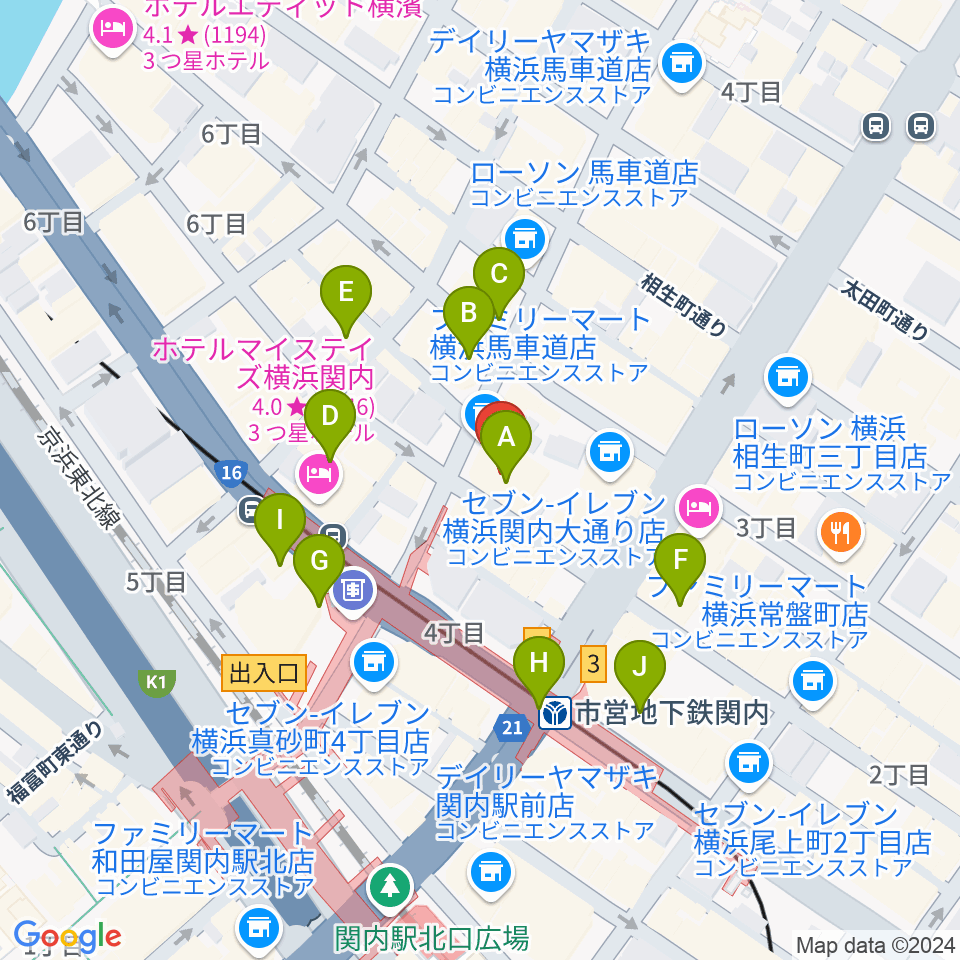 ディスクユニオン横浜関内店・ジャズ館周辺のカフェ一覧地図