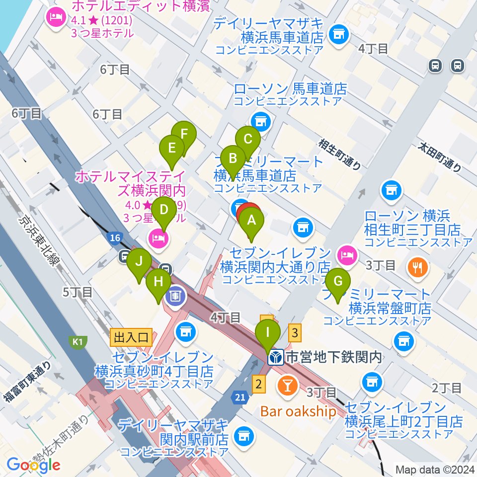 ディスクユニオン横浜関内店・ジャズ館周辺のカフェ一覧地図