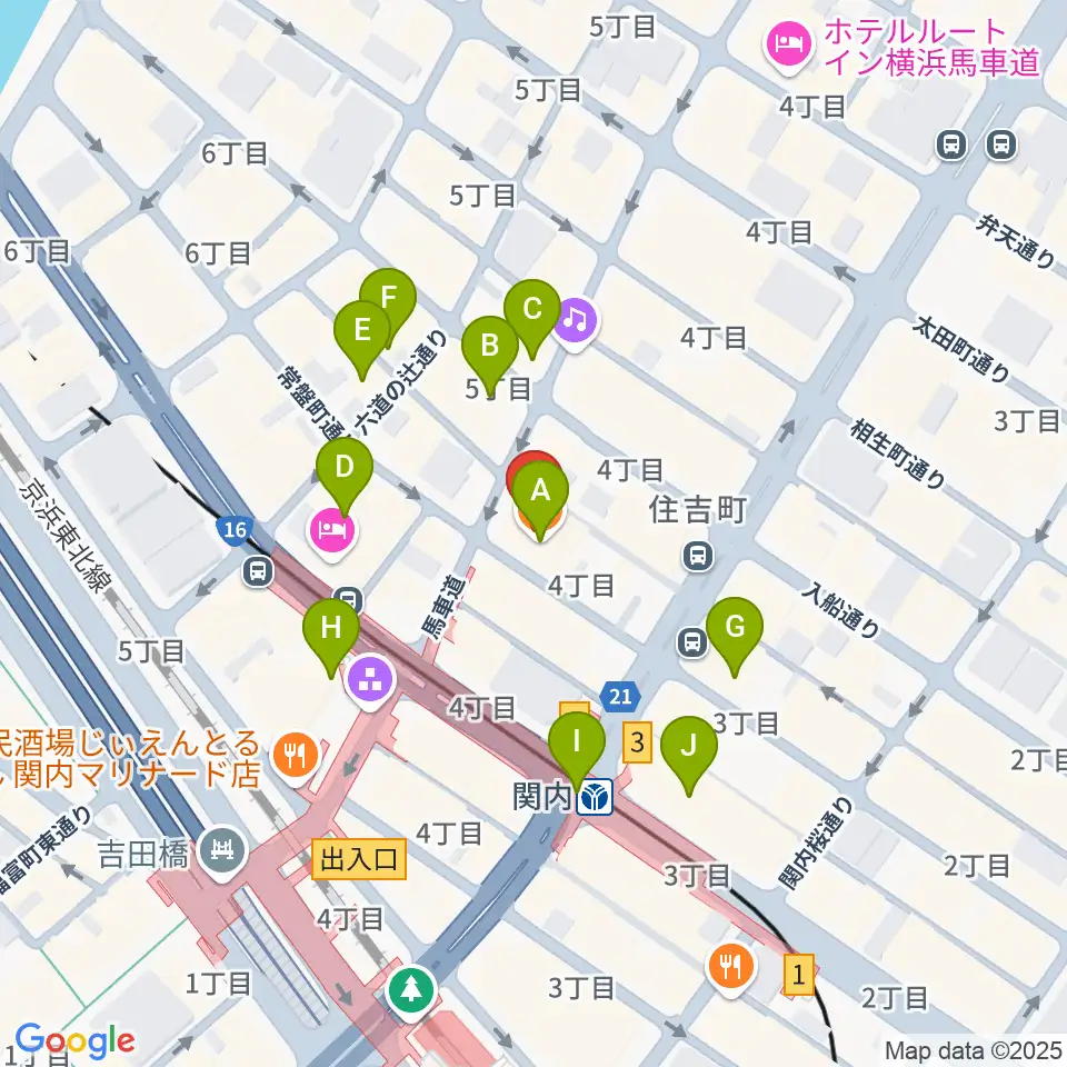ディスクユニオン横浜関内店・ジャズ館周辺のカフェ一覧地図