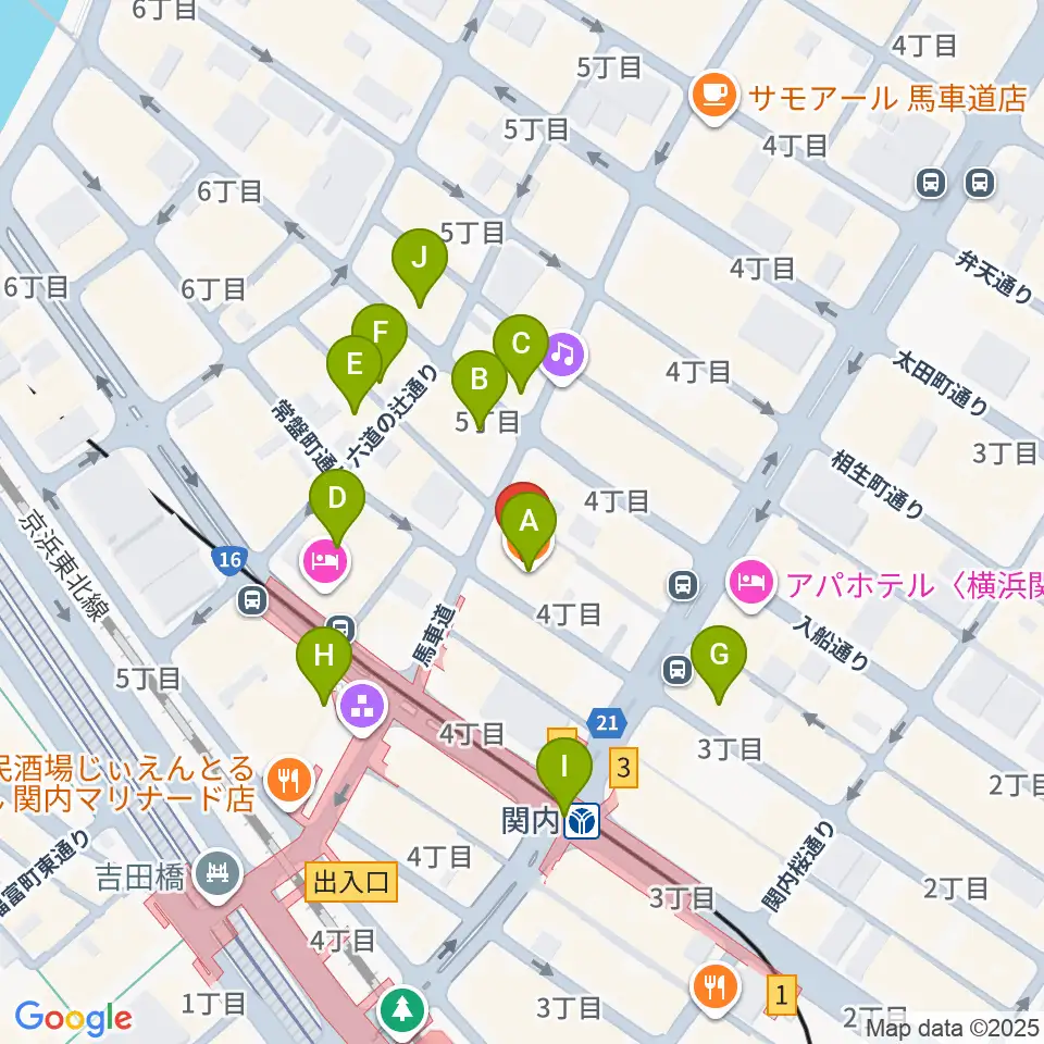 ディスクユニオン横浜関内店・ジャズ館周辺のカフェ一覧地図