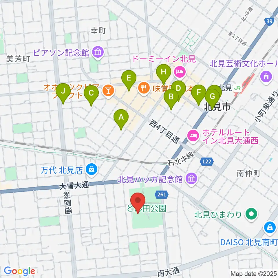 北ガス市民ホール周辺のカフェ一覧地図